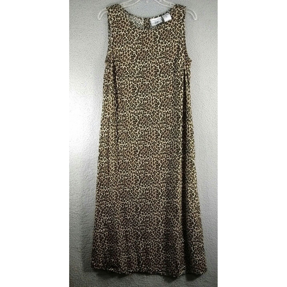 Studio Ease Leopard Maxi Dress Women 14P Tan Black Rayon Sleeveless Animal Print